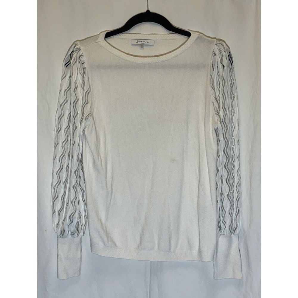 Sioni Milano Womens Size Small White Long Sleeve V-Neck Sweater GUC W9